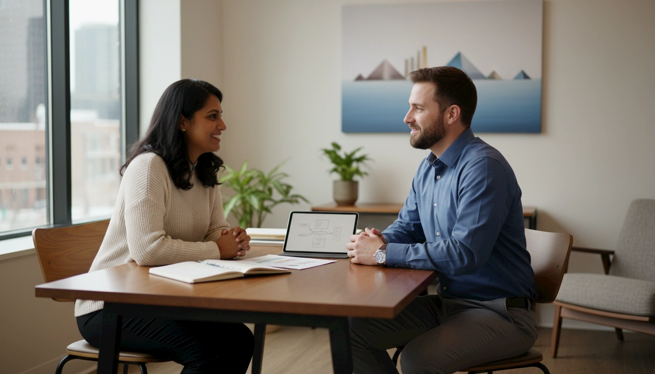 Summit Benefits advisor providing personal group benefits guidance to a local Edmonton business owner